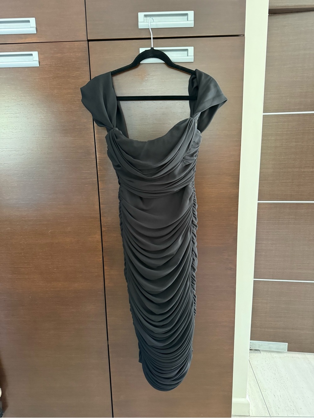 House of CB Black Ruched Midi Dress